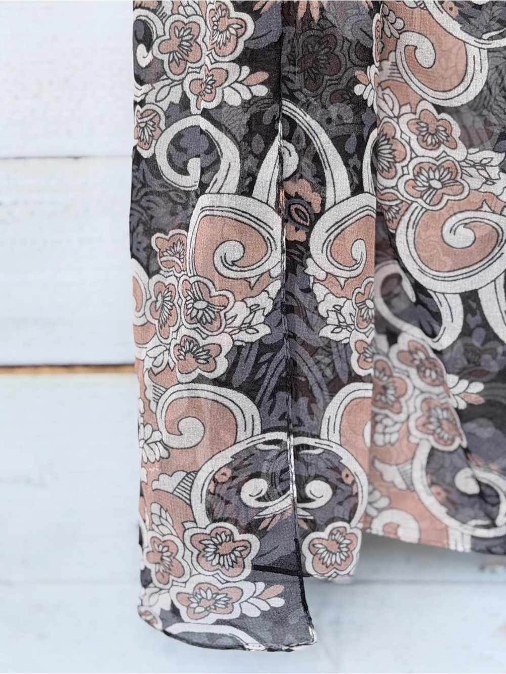 Cejon Sheer Floral Paisley Top in Black and Dusty Rose